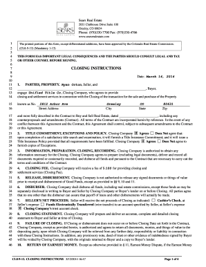 Colorado Real Estate Closing Instructions