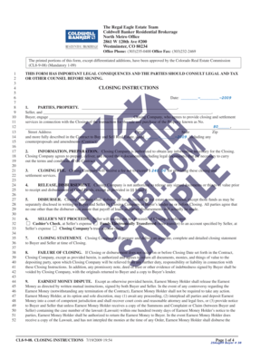 Colorado Real Estate Closing Instructions