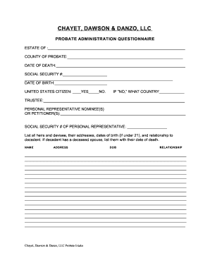 Probate Administration Questionnaire