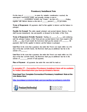 Connecticut Promissory Installment Note