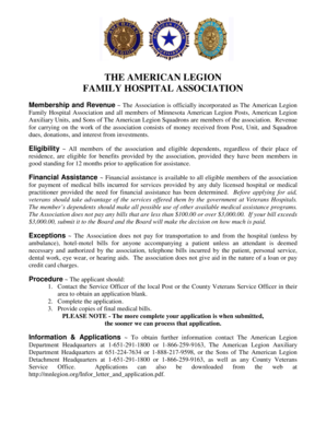 American Legion Family Hospital Association Application for Aid