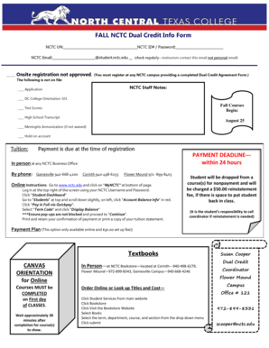 NCTC Dual Credit Registration Form