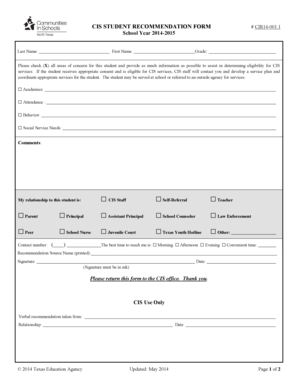 CIS Student Recommendation Form