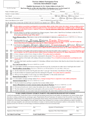 Texas UIL Previous Athletic Participation Form