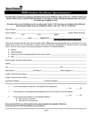 NISD Student Residency Questionnaire