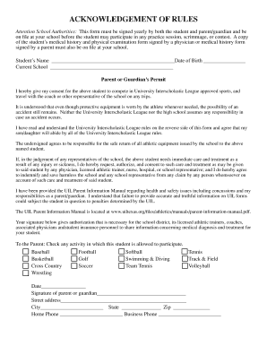 Acknowledgement of Rules Form