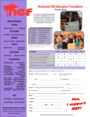 Northwest ISD Education Foundation Annual Drive Form