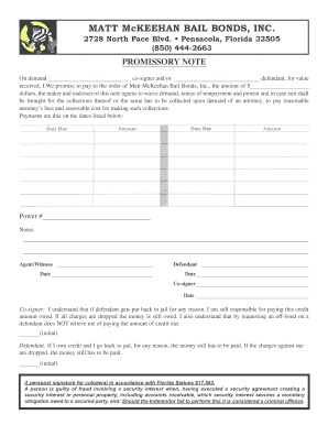 Promissory Note for Bail Bonds