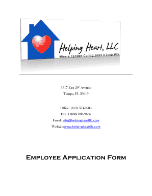 Examples of job application form - Employee Application Form - Helping Heart, LLC