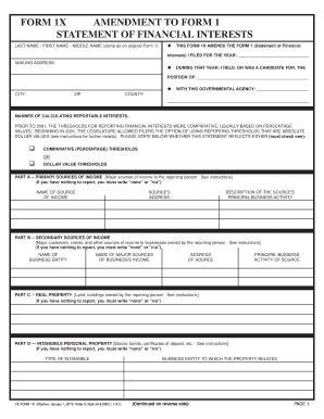 Amendment to Statement of Financial Interests