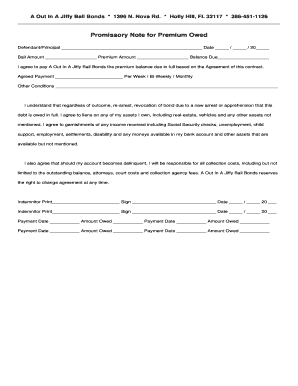 Promissory Note for Bail Bond Premium