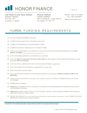 Honor Finance Florida Funding Requirements