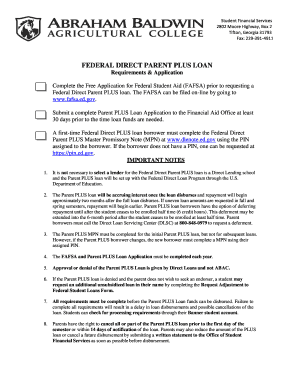 Federal Direct Parent PLUS Loan Application