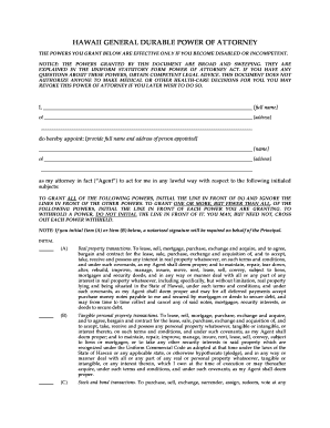 Hawaii General Durable Power of Attorney