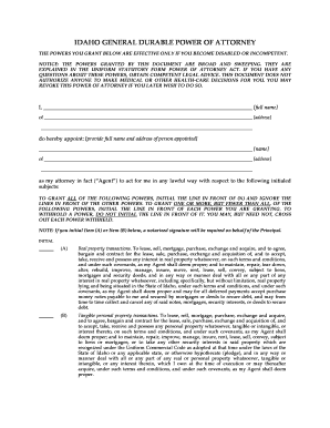 Idaho General Durable Power of Attorney