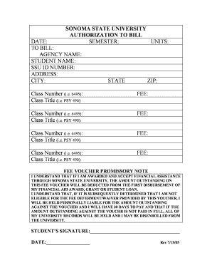 Sonoma State University Authorization to Bill