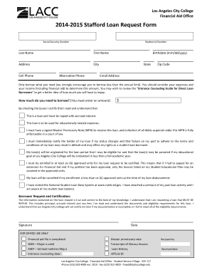 2014-2015 Stafford Loan Request Form