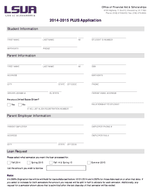 2014-2015 PLUS Loan Application Form