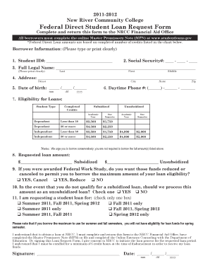 Federal Direct Student Loan Request Form