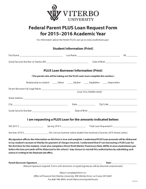 Federal Parent PLUS Loan Request Form