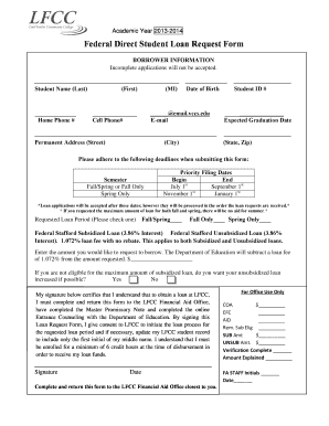 Federal Direct Student Loan Request Form