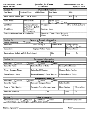 Specialists for Women Patient Information and Financial Agreement