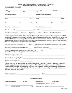 Bessie E. Campbell Short Term Loan Application