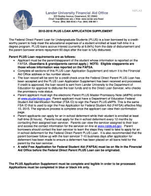 2015-2016 PLUS Loan Application Supplement