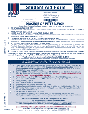 Student Aid Form 2015