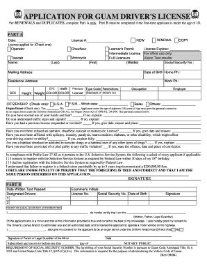 Guam Full Driver's License Application