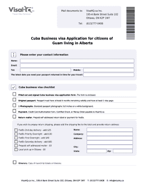 Cuba Business Visa Application