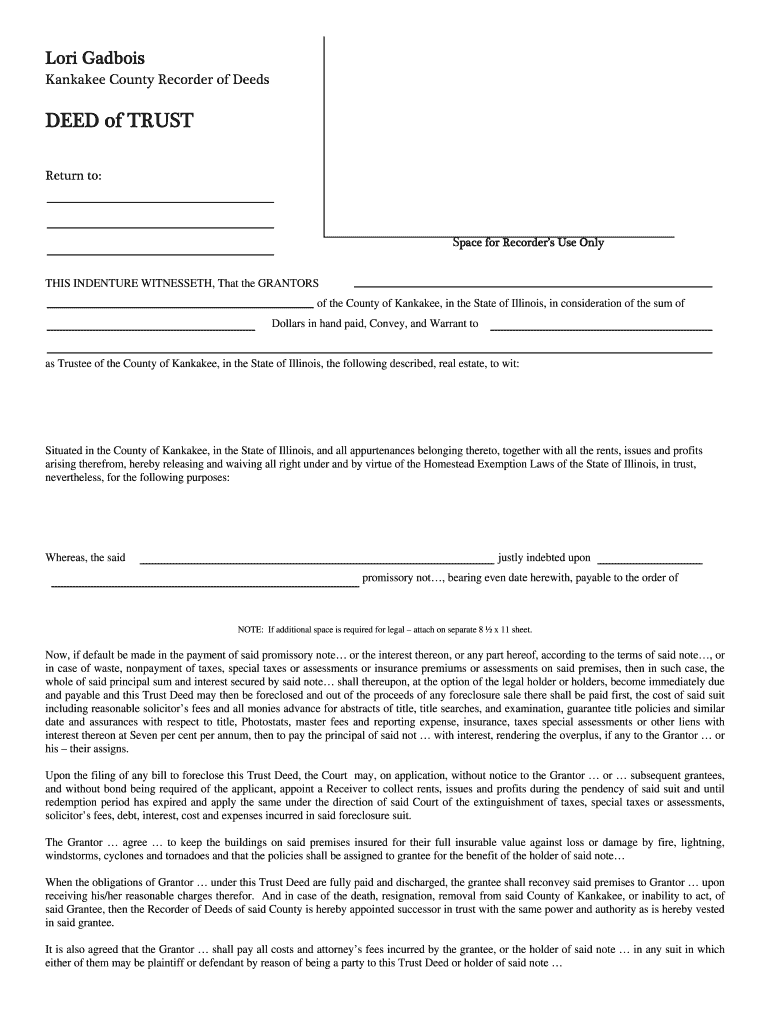 Fillable Online DEED of TRUST Kankakee County Recorder Fax Email