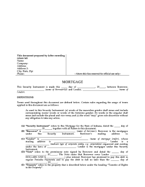 Indiana Mortgage Agreement