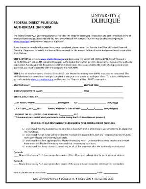 Federal Direct PLUS Loan Authorization Form