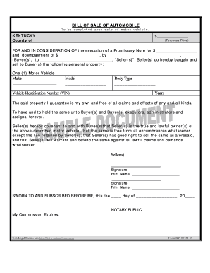 Kentucky Automobile Bill of Sale