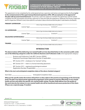 Supervision Agreement for Non-Mental Health Professional Experience