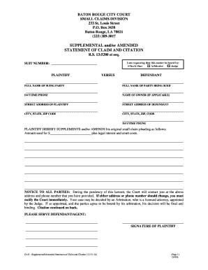 Supplemental Amended Statement of Claim and Citation
