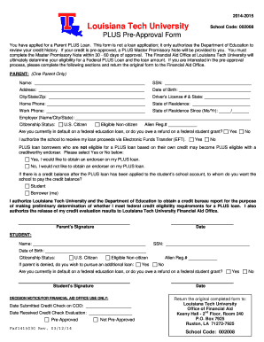 Louisiana Tech University PLUS Pre-Approval Form