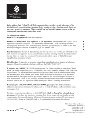 Penn State Federal Credit Union Loan Application