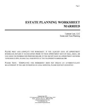 Estate Planning Worksheet for Married Couples