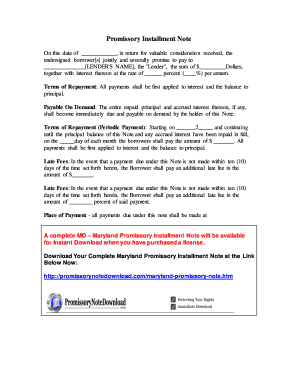 Maryland Promissory Installment Note