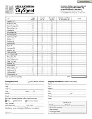 Black AIDS Institute City Sheet Order Form