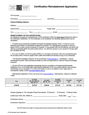 Certification Reinstatement Application