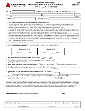 Graduate Information Worksheet