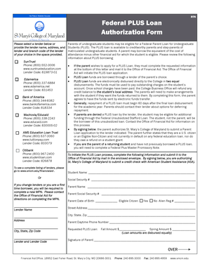 Federal Parent PLUS Loan Authorization Form