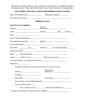 Long Term Care Asset and Income Preservation Planning Form