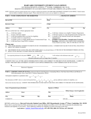Harvard University Student Loan Deferment Form