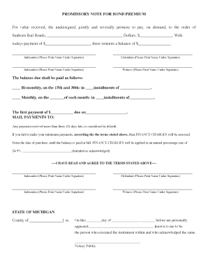 Promissory Note for Bond Premium