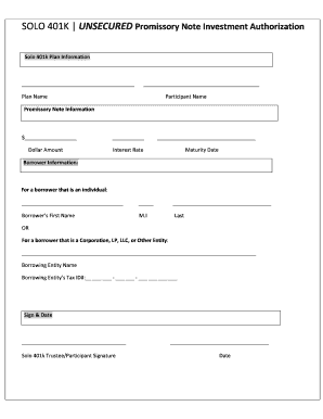 Solo 401k Promissory Note Authorization