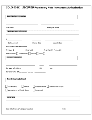 Solo 401k Secured Promissory Note Authorization